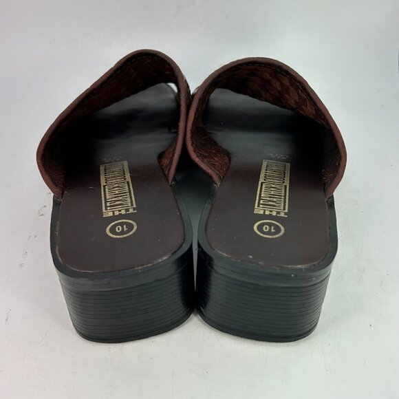 Leather Collection ladies Brown slides chunky 10 Woven Heel Sandal vtg y2k 90s - Picture 3 of 12